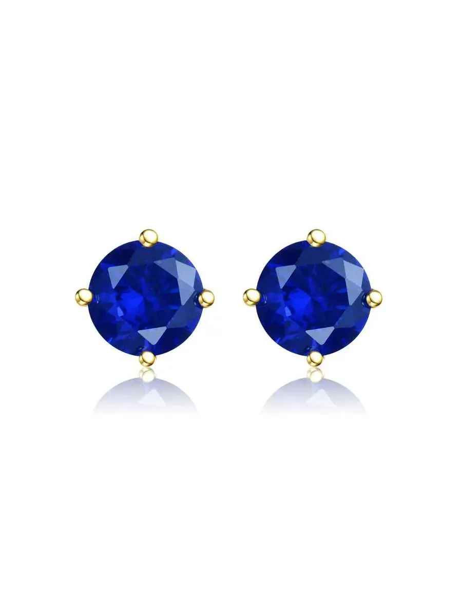 Серьги-гвоздики с фианитом, 7 мм, с позолотой 14K Genevive — изображение 3 из 5, оттенок синий