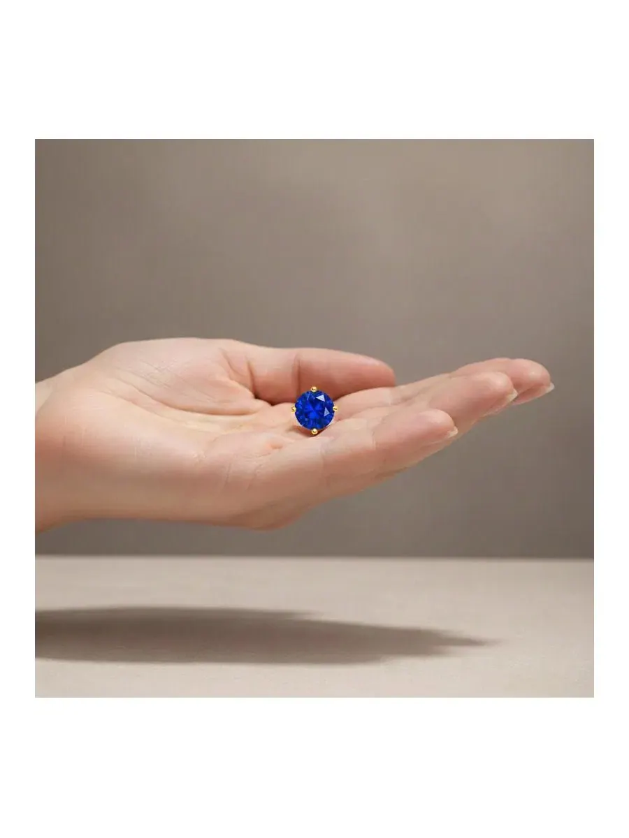 Серьги-гвоздики с фианитом, 7 мм, с позолотой 14K Genevive — изображение 4 из 5, оттенок синий