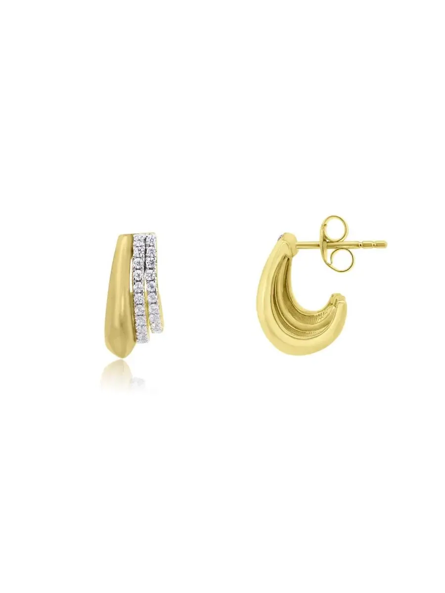 Серьги-конго с тремя кубическими циркониями Triple CZ Huggie Hoop Earrings The Lovery — изображение 1 из 3, оттенок золото