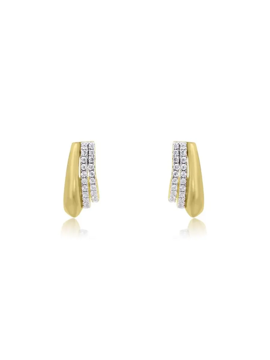Серьги-конго с тремя кубическими циркониями Triple CZ Huggie Hoop Earrings The Lovery — изображение 3 из 3, оттенок золото