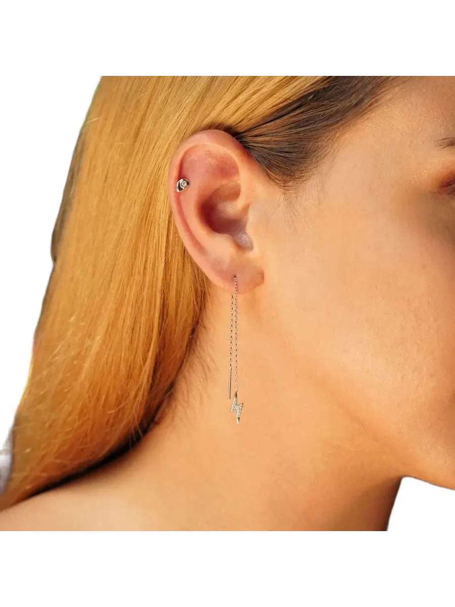 Серьги-подвески с цепочкой и молнией Sterling Silver Spero London — изображение 2 из 5, оттенок серебряный