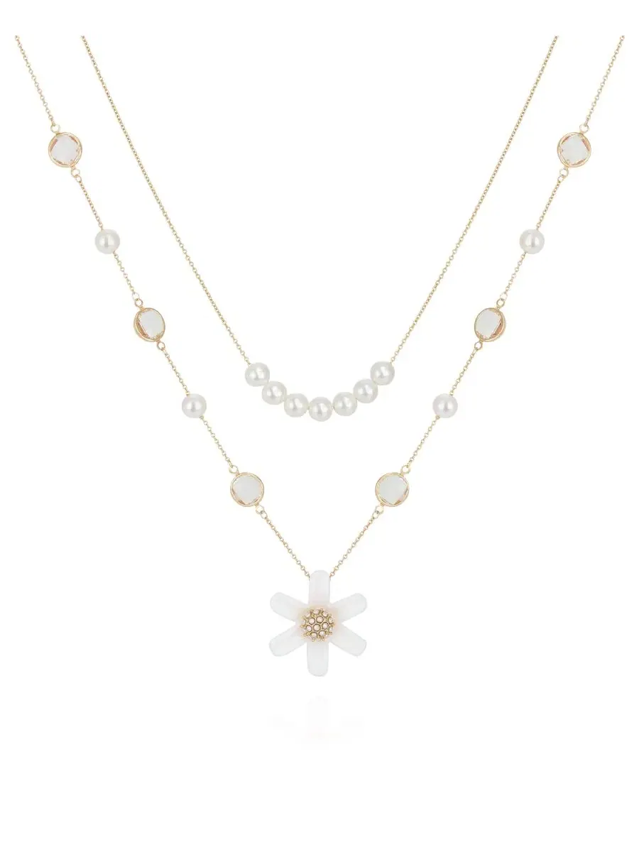 Многослойное колье из искусственного жемчуга и цветов Guess — изображение 1 из 3, оттенок золото