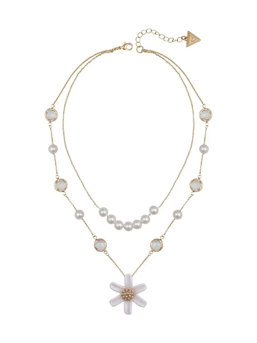 Многослойное колье из искусственного жемчуга и цветов Guess — изображение 2 из 3, оттенок золото