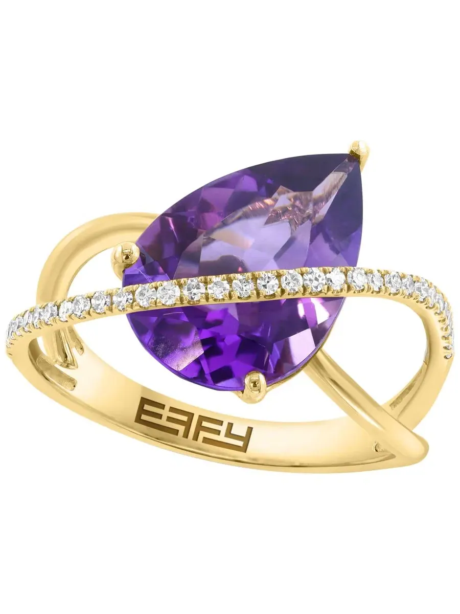 Кольцо с аметистом и бриллиантами, 14K желтое золото EFFY Collection — изображение 1 из 4, оттенок желтый золотистый