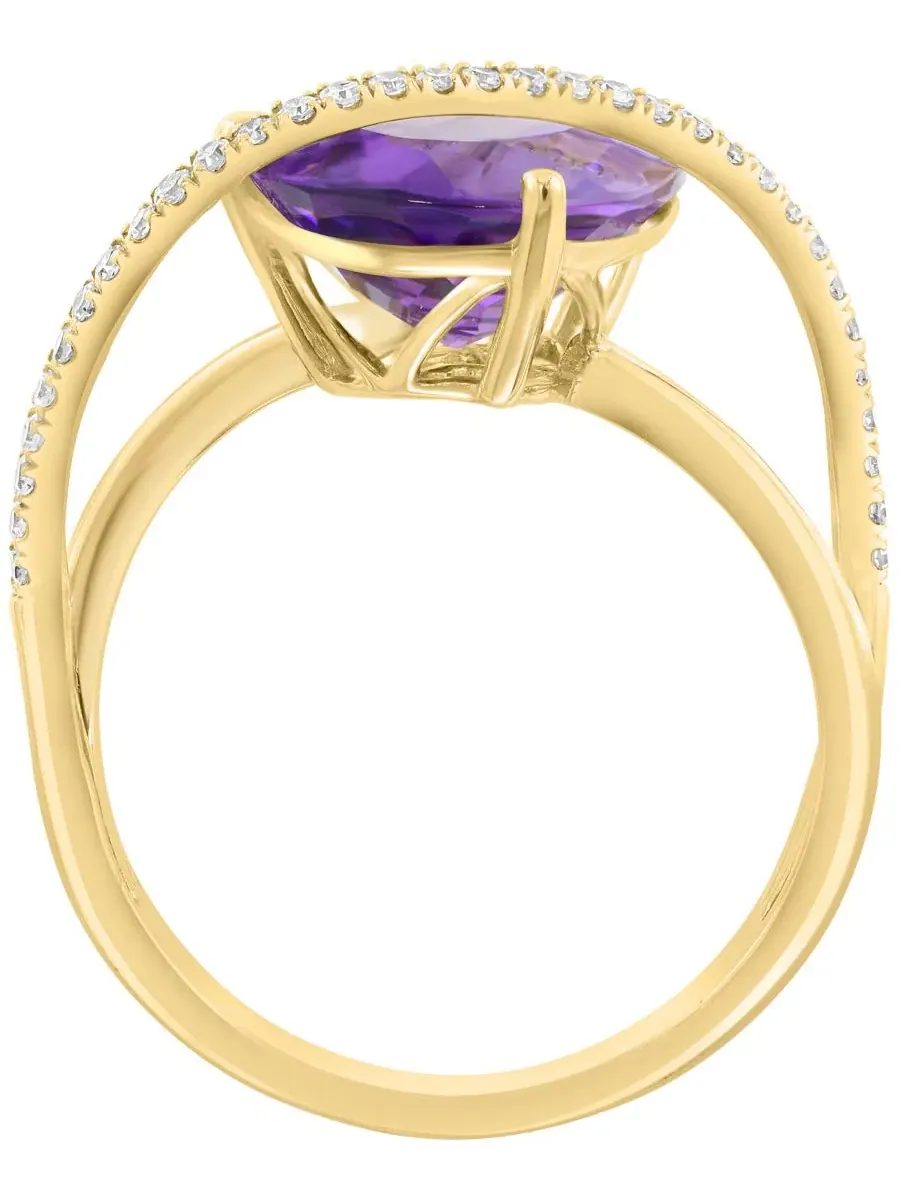 Кольцо с аметистом и бриллиантами, 14K желтое золото EFFY Collection — изображение 3 из 4, оттенок желтый золотистый