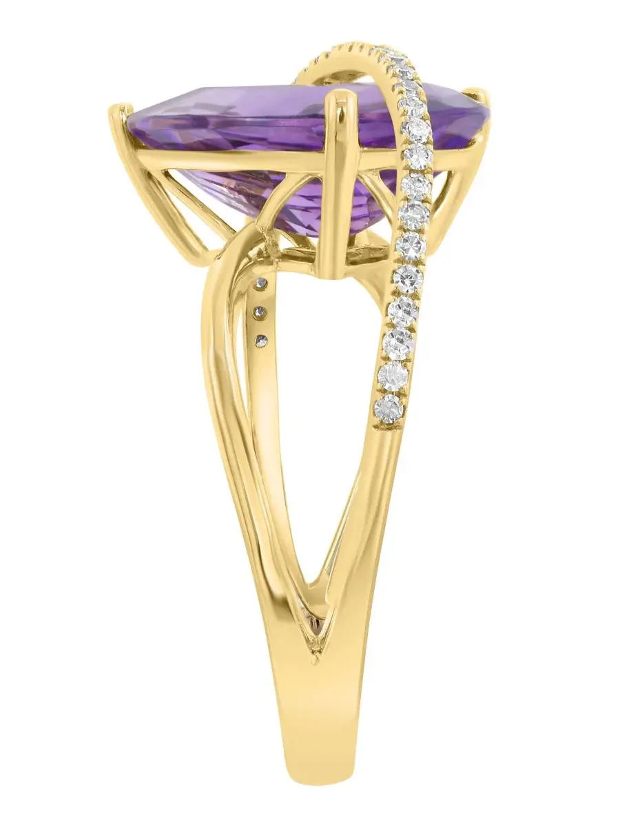 Кольцо с аметистом и бриллиантами, 14K желтое золото EFFY Collection — изображение 4 из 4, оттенок желтый золотистый