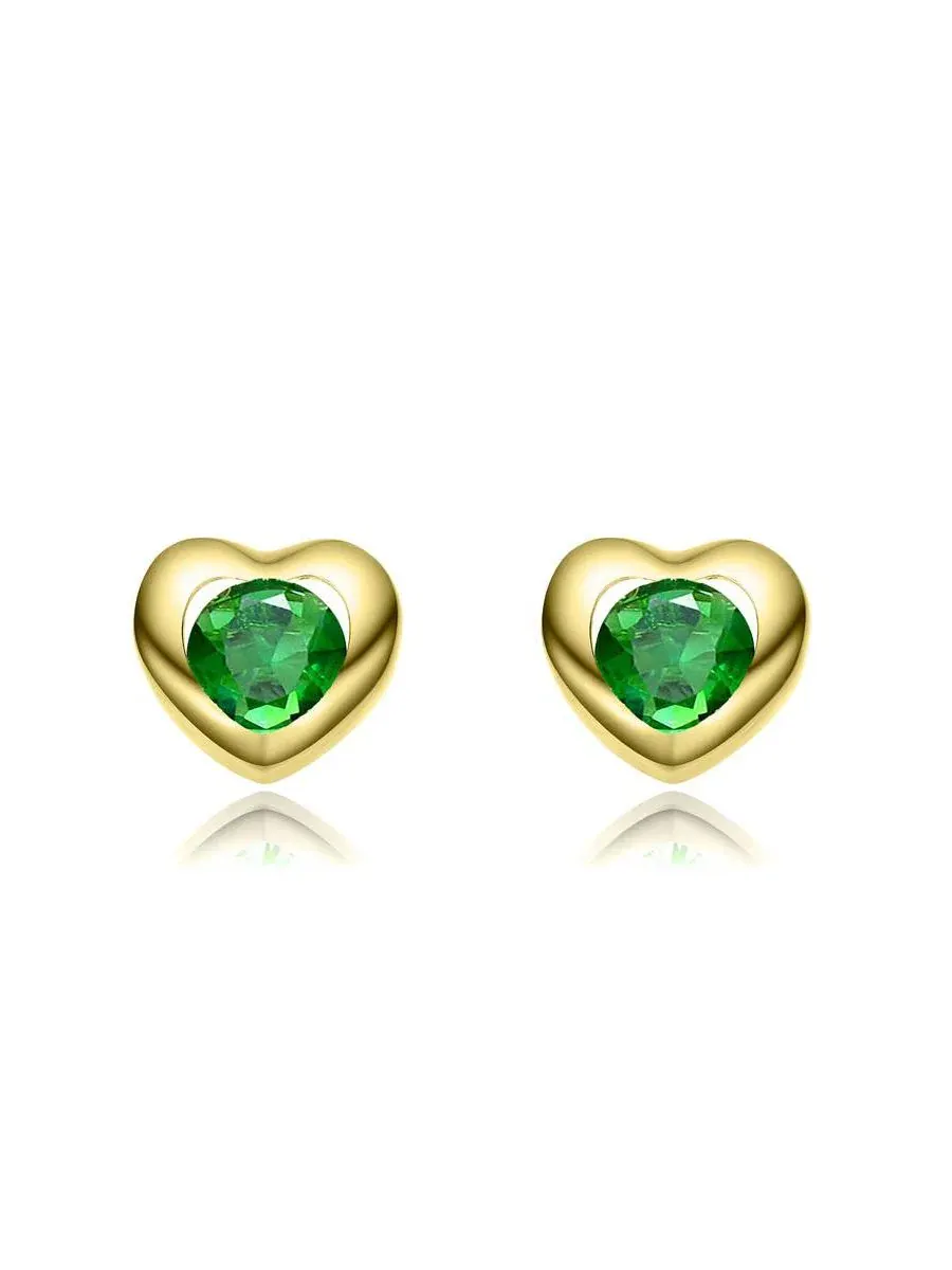Серьги-пусеты с сердцем из фианита, модель Dainty Heart GiGiGirl — изображение 2 из 5, оттенок зеленый