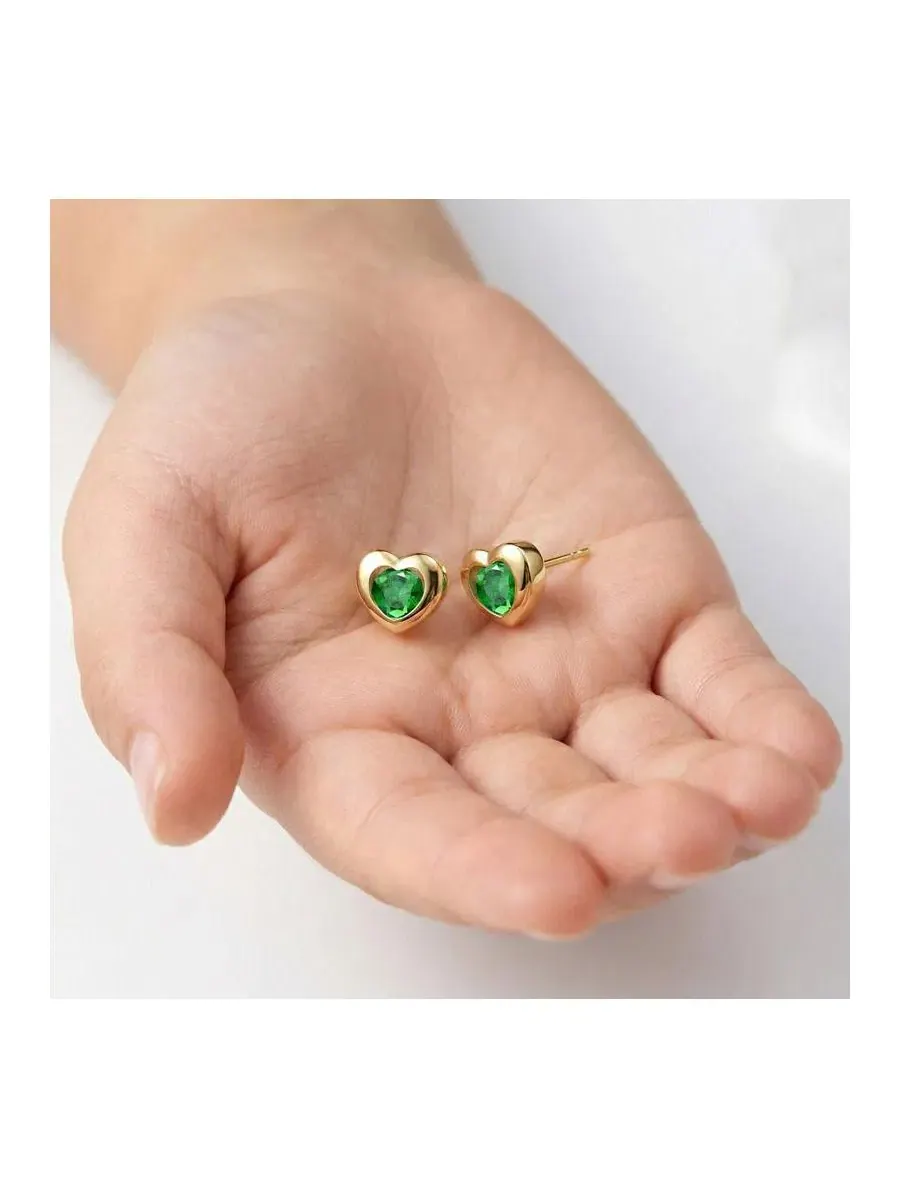 Серьги-пусеты с сердцем из фианита, модель Dainty Heart GiGiGirl — изображение 3 из 5, оттенок зеленый