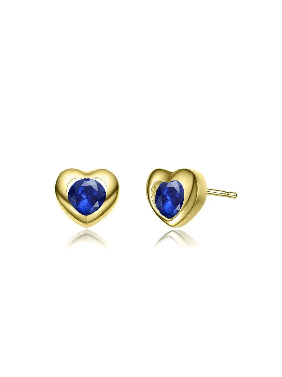 Серьги-гвоздики с сердцем из фианита, модель Brilliant Colored Cubic Zirconia Dainty Heart Stud — синий