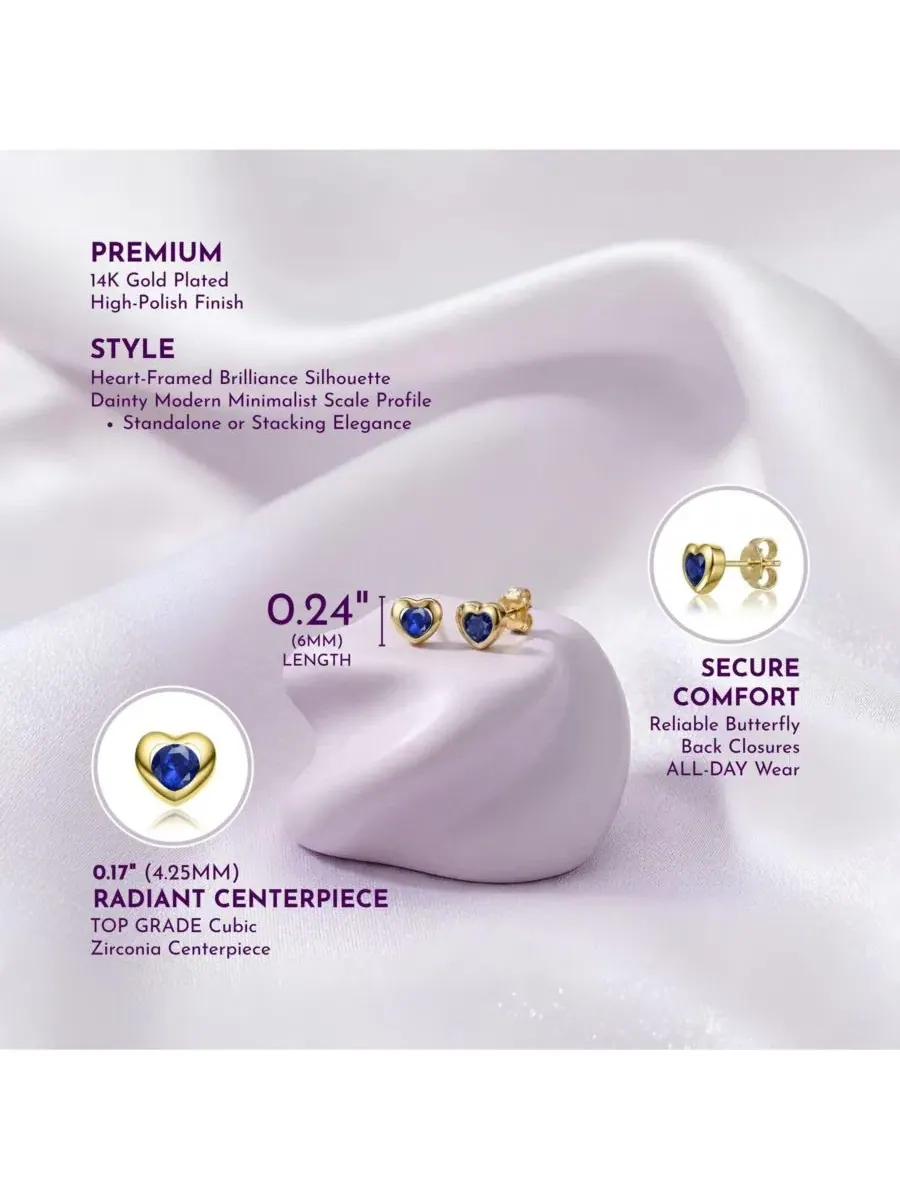 Серьги-гвоздики с сердцем из фианита, модель Brilliant Colored Cubic Zirconia Dainty Heart Stud — изображение 5 из 5