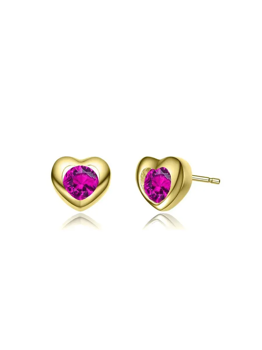 Серьги-гвоздики с сердцем из кубического циркония GiGiGirl — изображение 1 из 5, оттенок красный