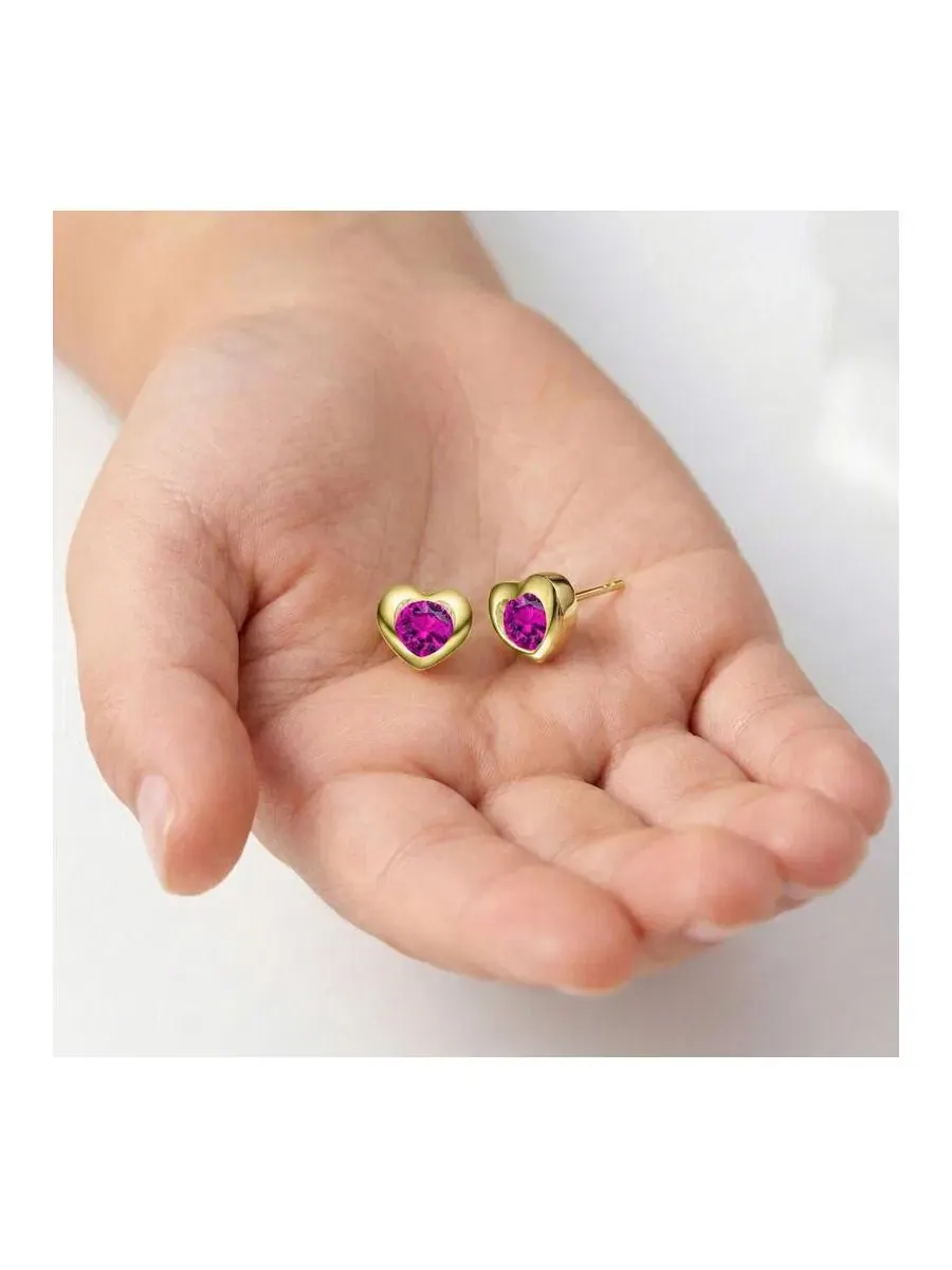 Серьги-гвоздики с сердцем из кубического циркония GiGiGirl — изображение 3 из 5, оттенок красный