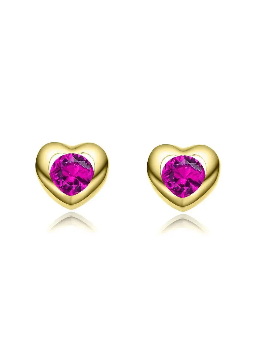 Серьги-гвоздики с сердцем из кубического циркония GiGiGirl — изображение 4 из 5, оттенок красный