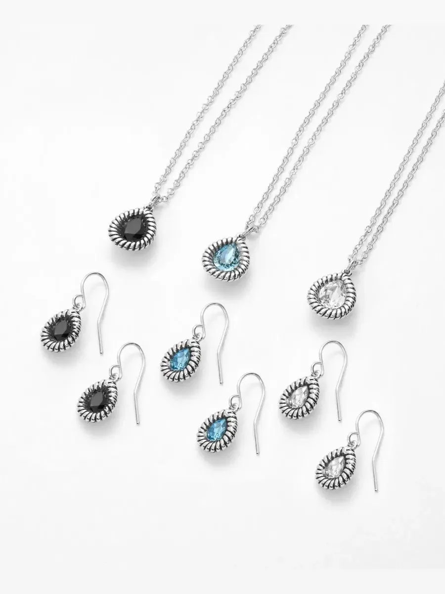 Серьги-капли с кристаллами грушевидной формы с фактурной окантовкой Sterling Silver Crystal Pear — изображение 5 из 5