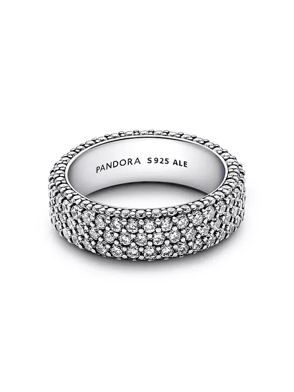 Кольцо с классическим паве из кубических цирконий, тройной ряд Pandora