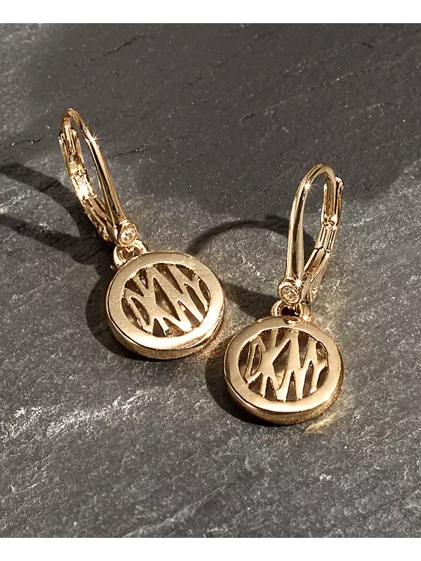 Серьги-Подвески с логотипом в форме круга Dkny — изображение 3 из 3, оттенок золото