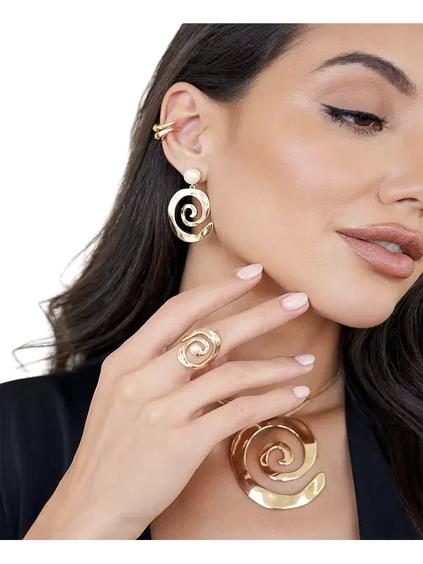 Серьги-Подвески из перламутра Aura Swirl Ettika — изображение 4 из 4, оттенок золото