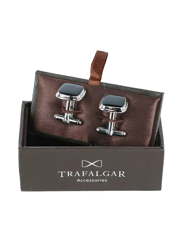 Черные лаковые запонки-подушечки Trafalgar — изображение 2 из 3, оттенок серебристый