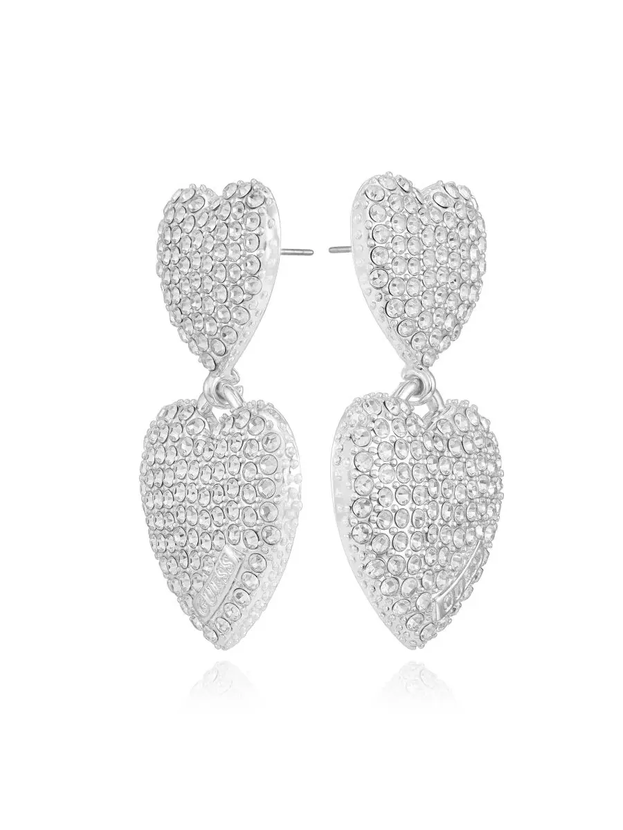 Серьги-подвески в виде двойного сердца из стеклянных камней Guess — изображение 2 из 3, оттенок серебряный