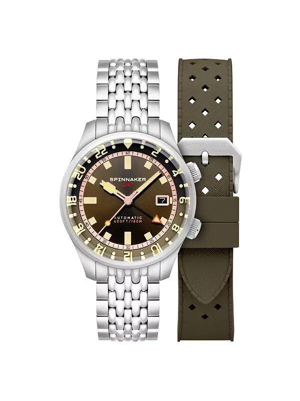 Мужские часы Bradner GMT с автоматическим механизмом, браслет из нержавеющей стали, 42 мм Spinnaker — коричневый