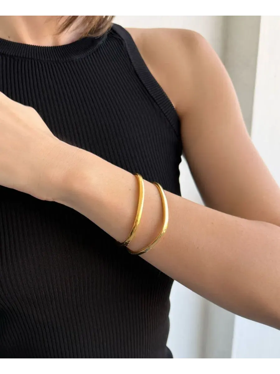 Комплект браслетов-манжет 18k позолота Rectangle and Oval Cuff Set ADORNIA — изображение 2 из 3, оттенок золото