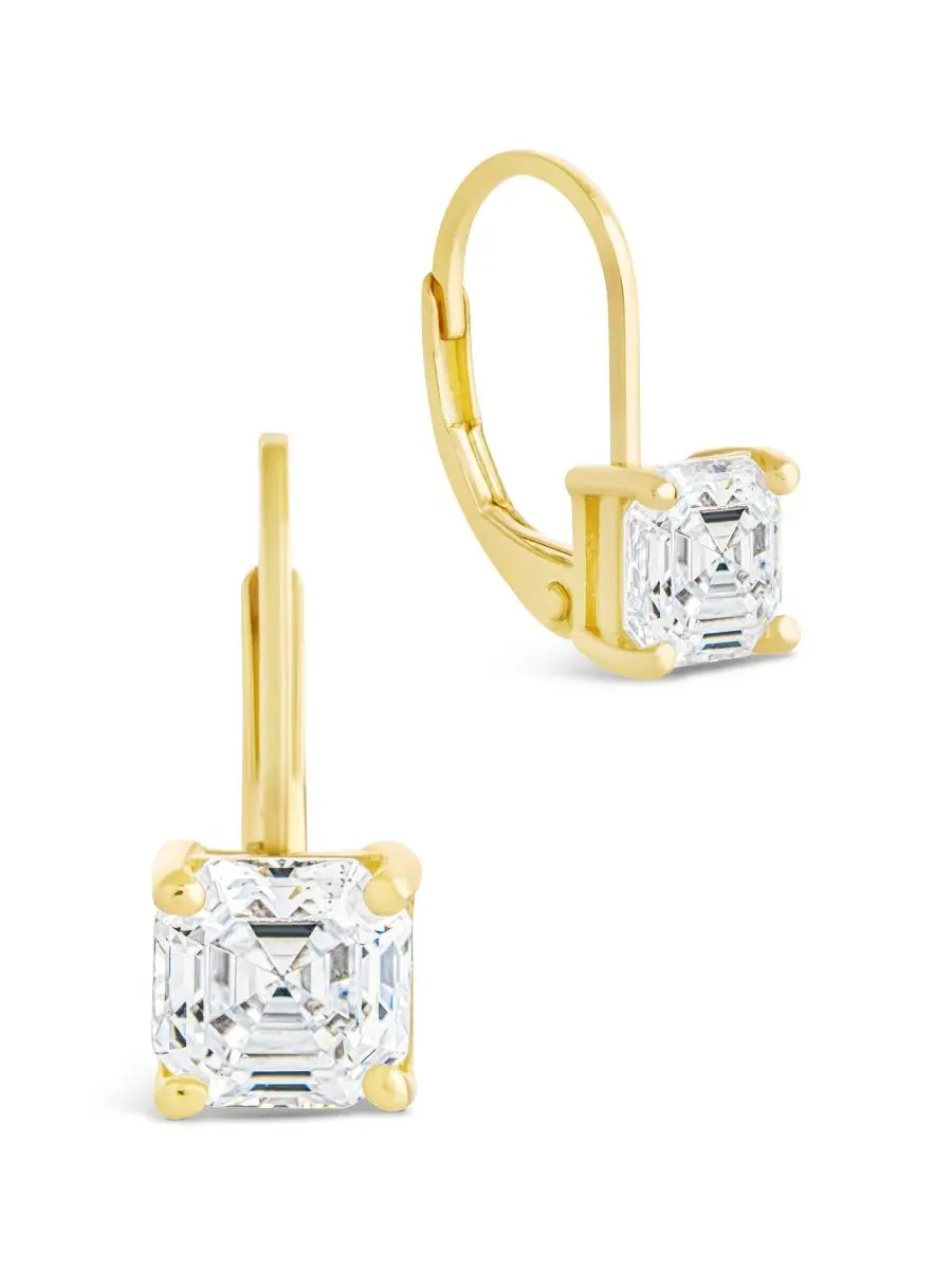 Серьги-клипсы из стерлингового серебра с квадратными кристаллами CZ Princess Cut, модель Sterling — изображение 1 из 5