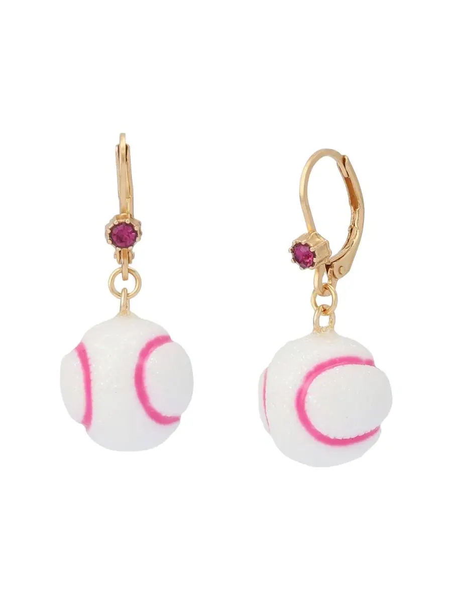 Серьги-подвески с бейсбольным принтом Betsey Johnson — изображение 1 из 6, оттенок белый