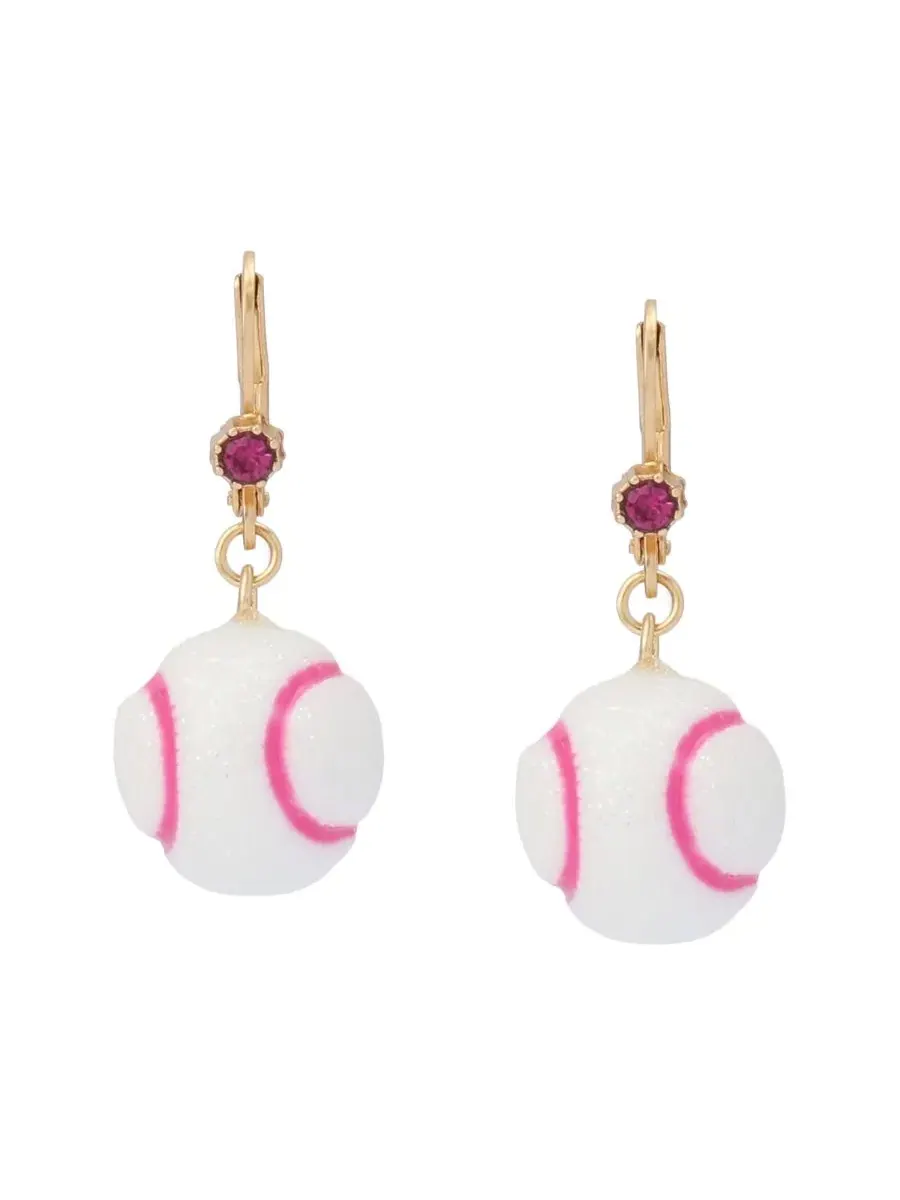 Серьги-подвески с бейсбольным принтом Betsey Johnson — изображение 2 из 6, оттенок белый