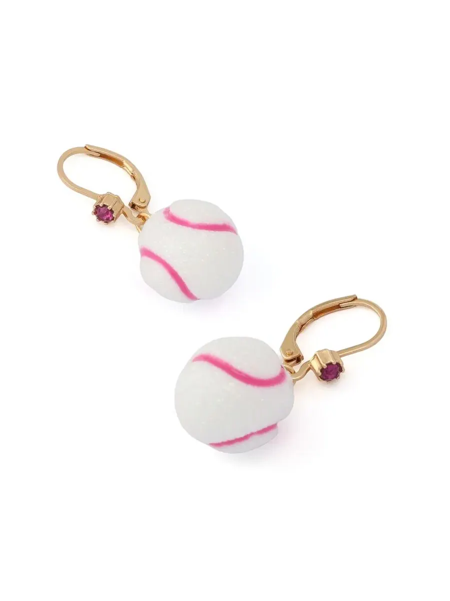 Серьги-подвески с бейсбольным принтом Betsey Johnson — изображение 3 из 6, оттенок белый