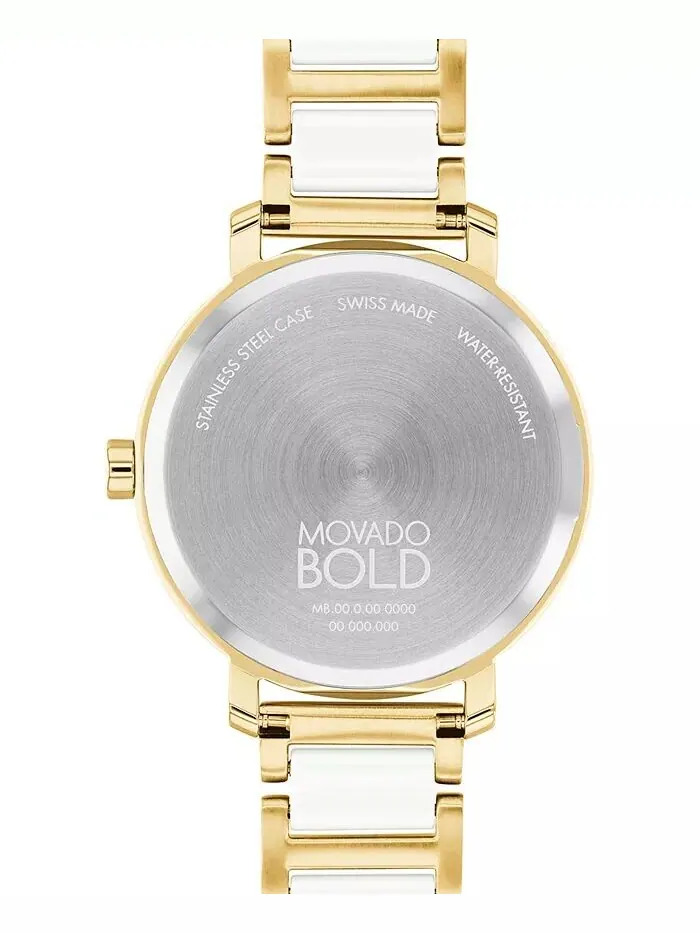 Женские часы Swiss Bold Evolution 2.0 с браслетом из белой керамики и позолоченной стали, 34 мм — изображение 3 из 3