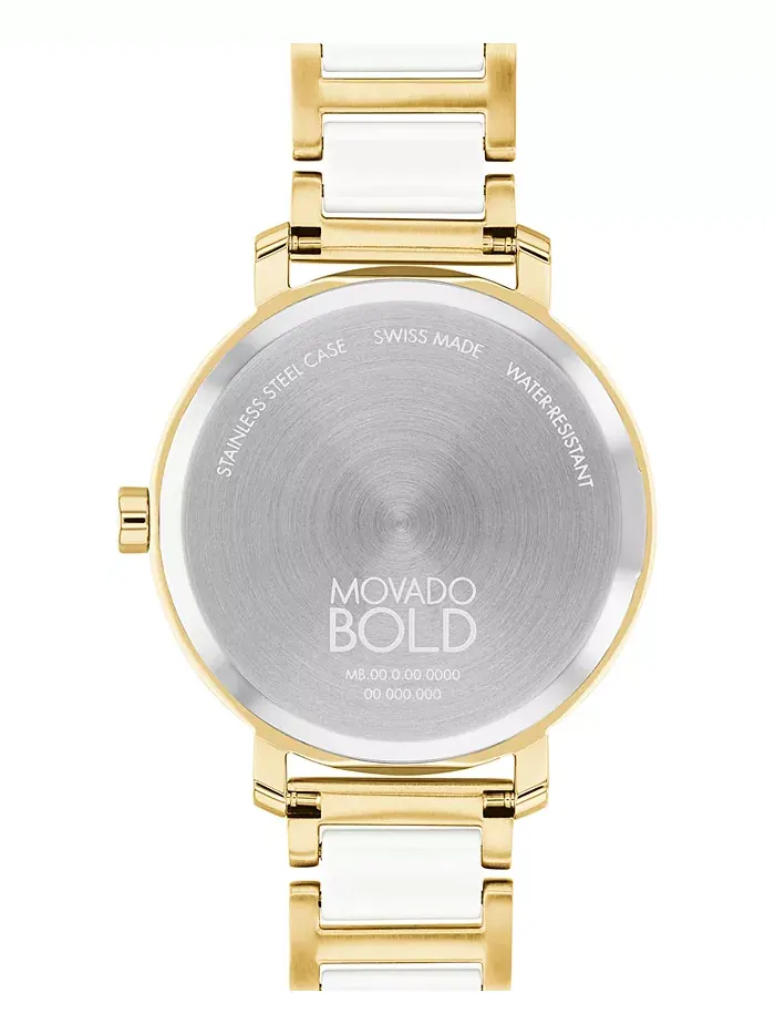 Женские часы Swiss Bold Evolution 2.0 с белым керамическим браслетом и позолоченным стальным — изображение 3 из 6