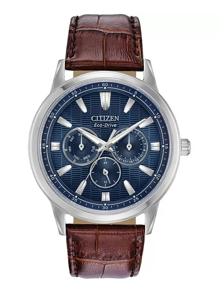 Мужские часы Eco-Drive Corso с коричневым кожаным ремешком, 44 мм Citizen — изображение 1 из 8, оттенок коричневый