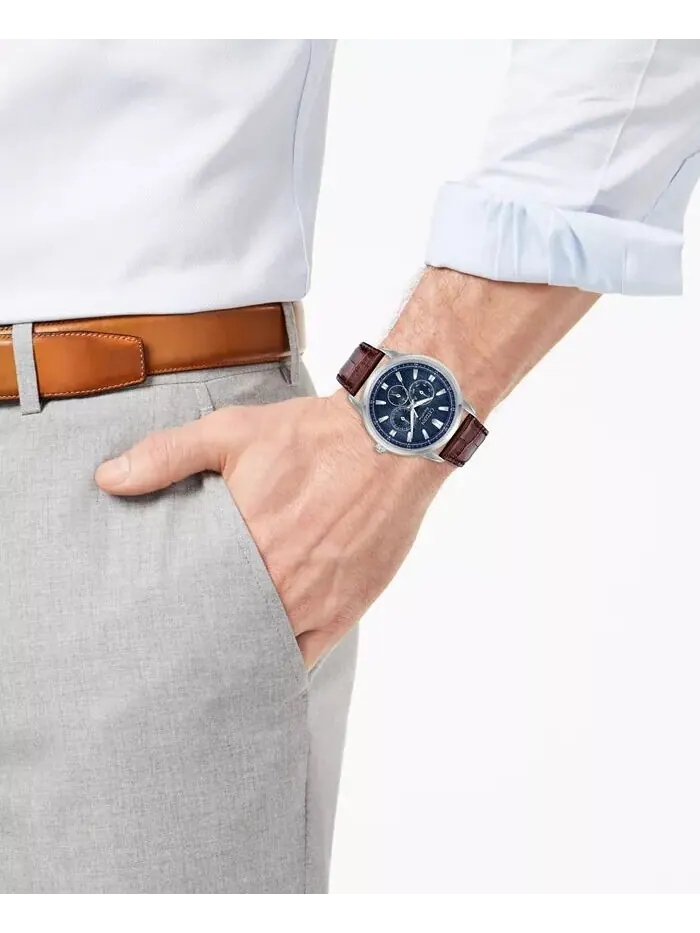 Мужские часы Eco-Drive Corso с коричневым кожаным ремешком, 44 мм Citizen — изображение 4 из 8, оттенок коричневый