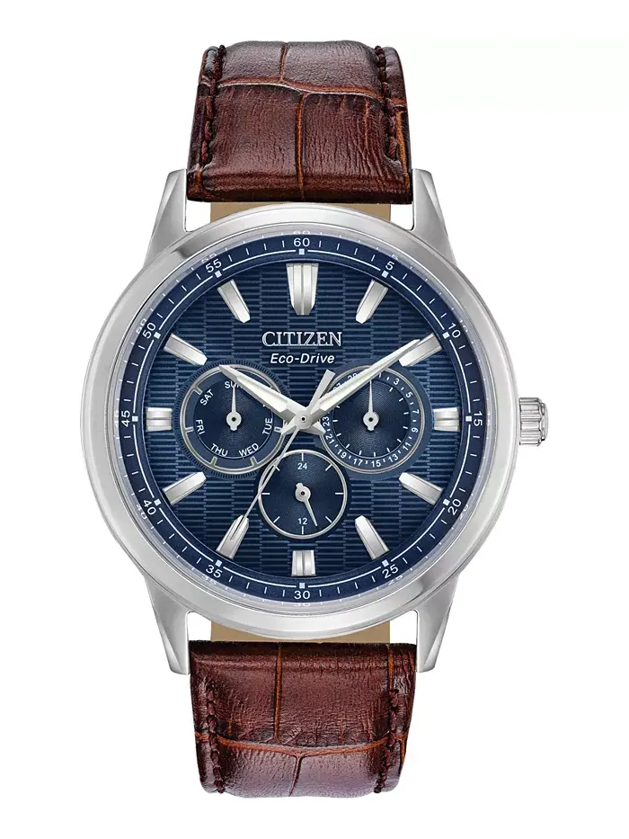 Мужские часы Eco-Drive Corso с коричневым кожаным ремешком, 44 мм Citizen