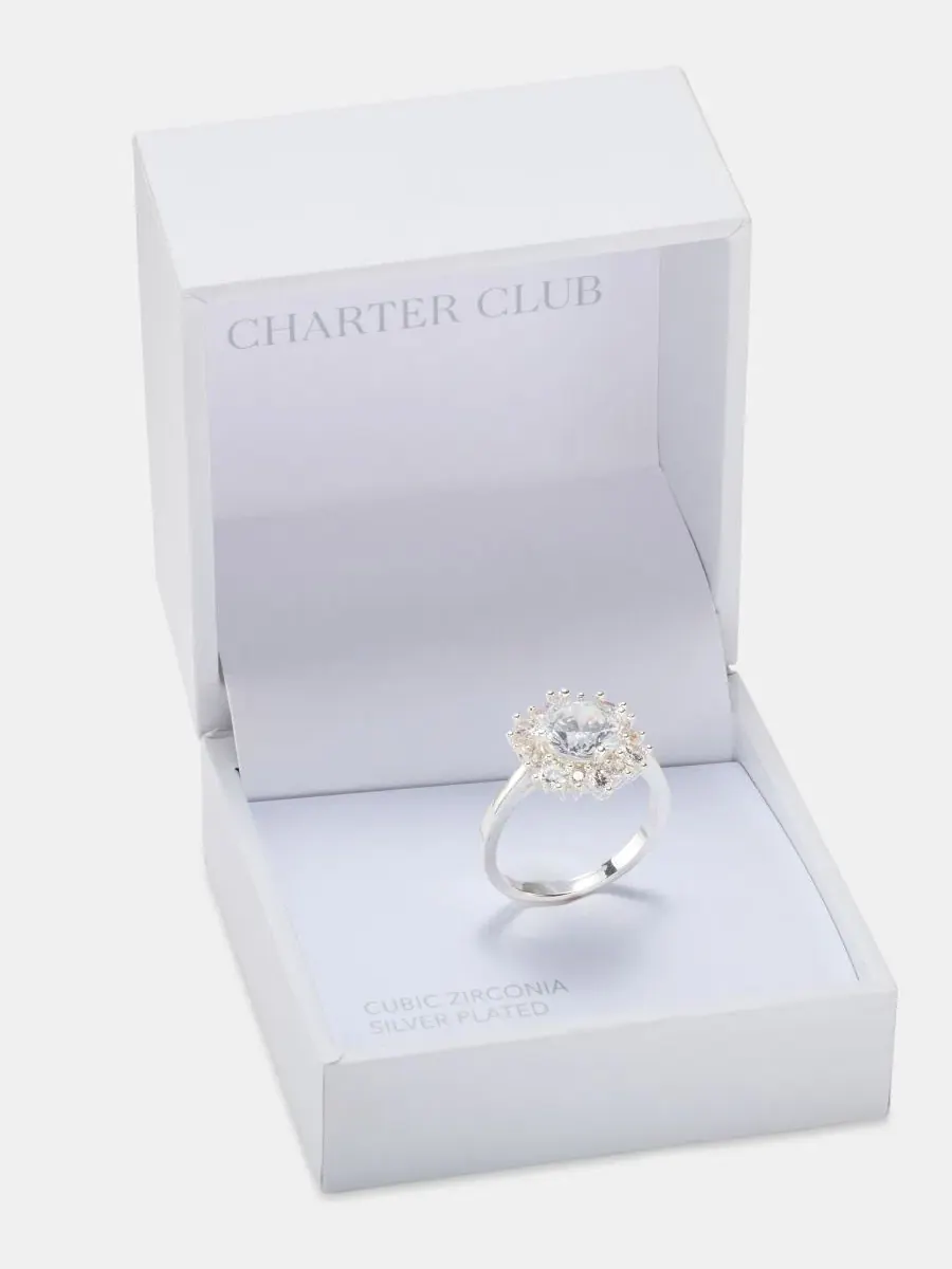 Кольцо с кубическим цирконием Charter Club — изображение 2 из 3, оттенок серебряный