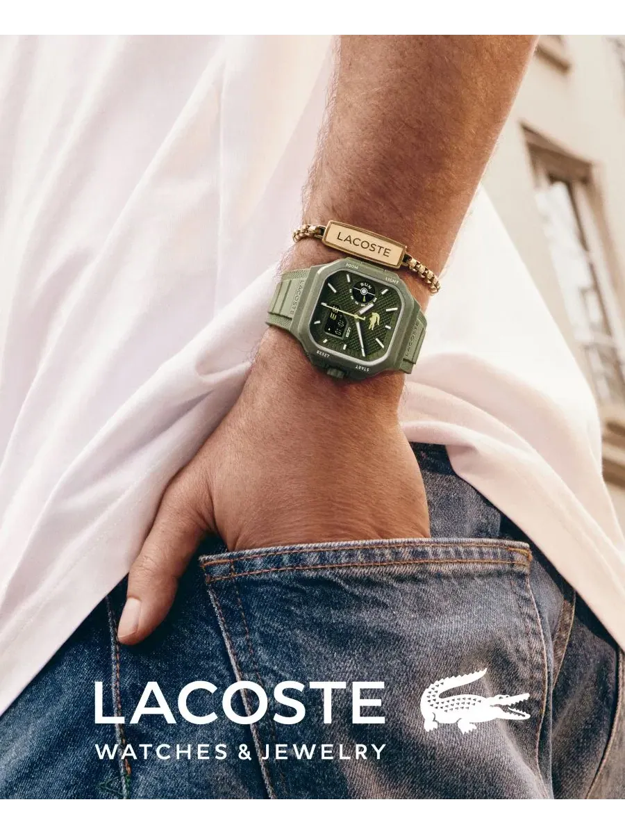 Мужские часы LC33 с квадратным силиконовым ремешком цвета хаки, 44x50 мм Lacoste — изображение 4 из 7, оттенок хаки зеленый