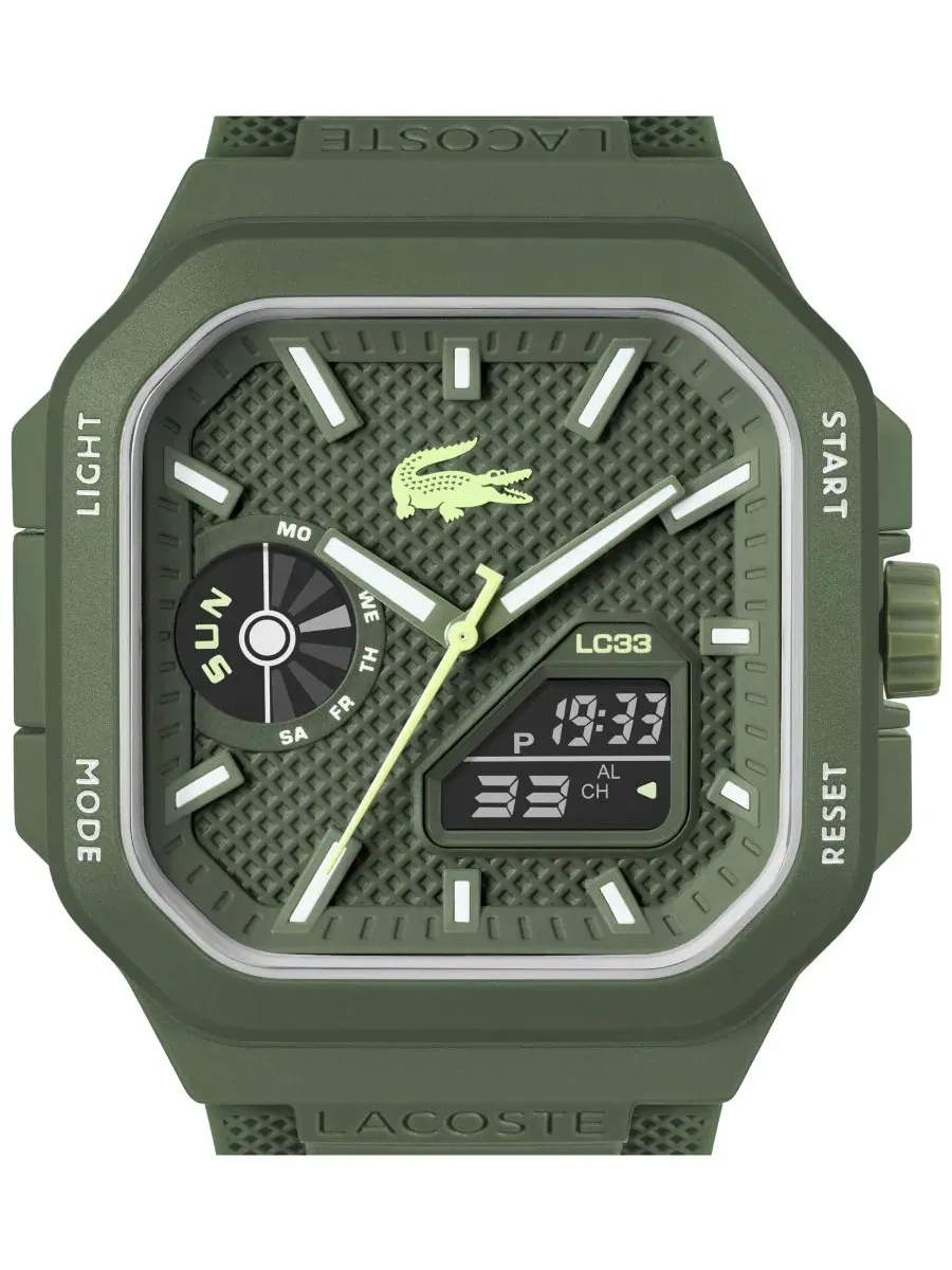 Мужские часы LC33 с квадратным силиконовым ремешком цвета хаки, 44x50 мм Lacoste — изображение 6 из 7, оттенок хаки зеленый