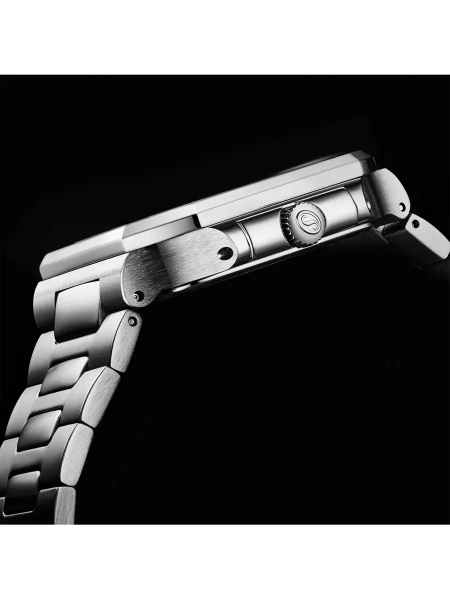 Мужские кварцевые часы Modulus 4064, матовая сталь, интегрированный браслет, квадратный корпус 43 — изображение 4 из 5