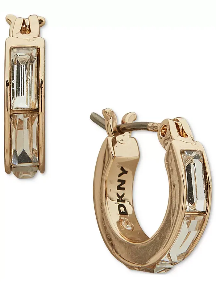 Серьги-кольца с кристаллами огранки «багет» маленькие, 0,34 дюйма DKNY