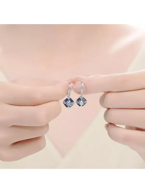 Серьги с застежкой-русалкой из стерлингового серебра с покрытием из белого золота и синими — изображение 2 из 4
