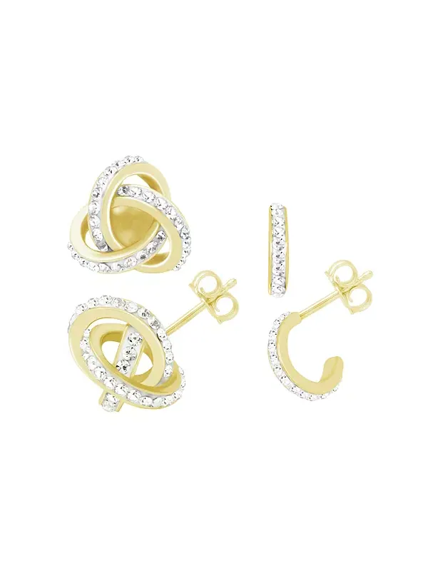 Серьги-Кольца с застежкой-молнией "Loveknot" из прозрачного хрусталя и кольцами в серебряной или — золотистый