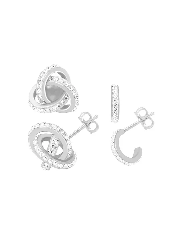 Серьги-Кольца с застежкой-молнией "Loveknot" из прозрачного хрусталя и кольцами в серебряной или