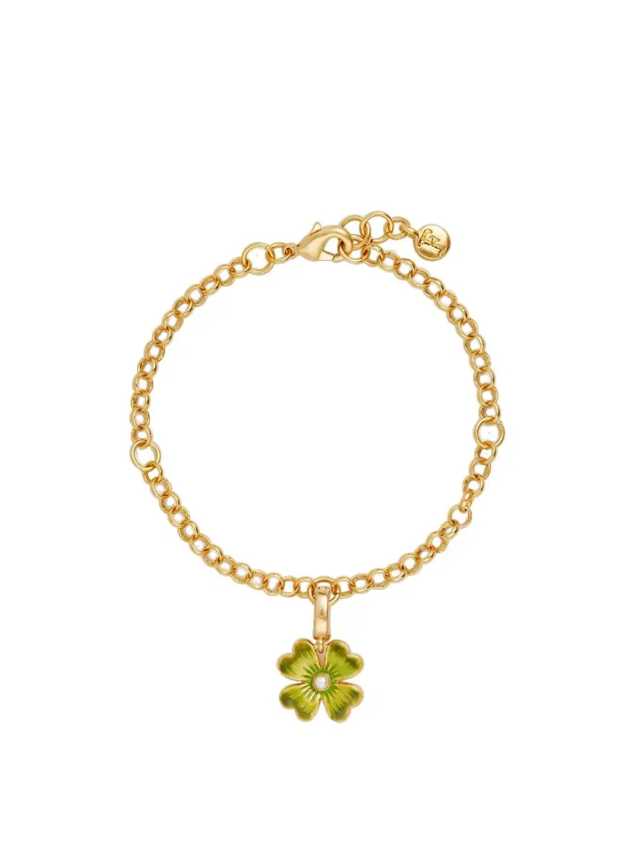 Браслет-шарм с клевером и жемчугом Lucky Clover and Pearl Fable England — золотистый