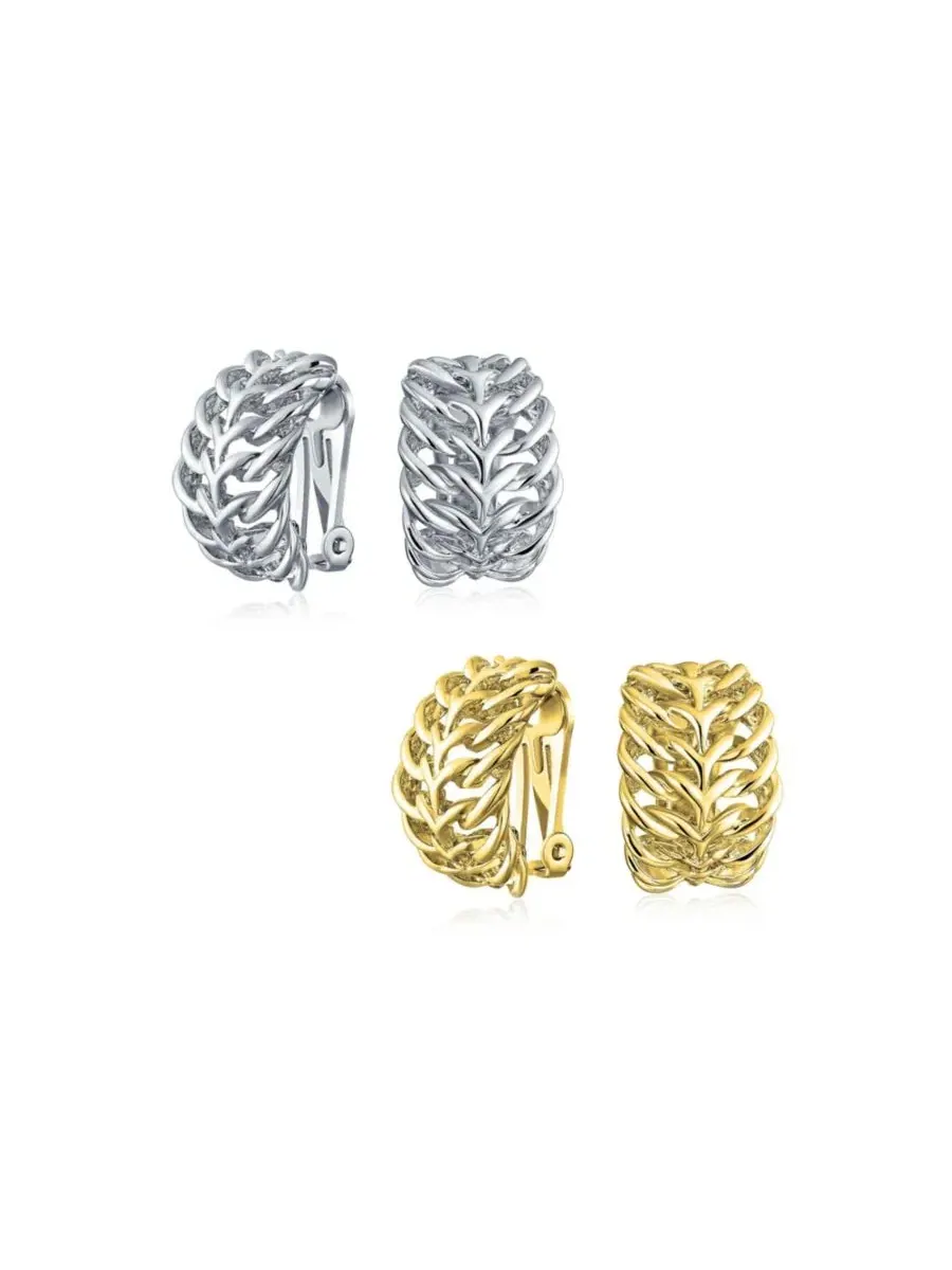 Серьги-клипсы из латуни с золотым покрытием, плетеный дизайн, 2 набора Bling Jewelry — изображение 1 из 4