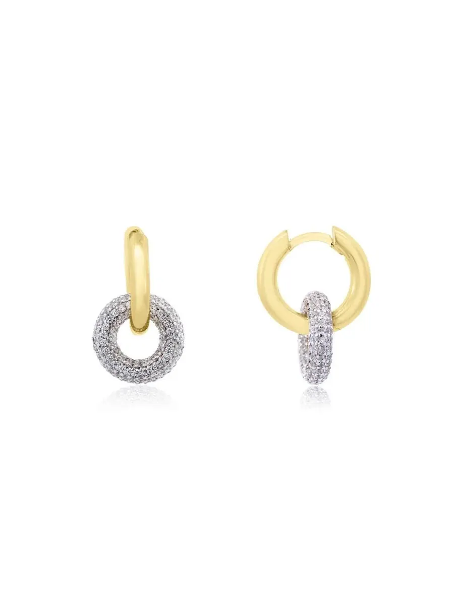 Серьги-гвоздики с двойными подвесками-кольцами CZ Double Drop Hoop — изображение 1 из 3, оттенок золото