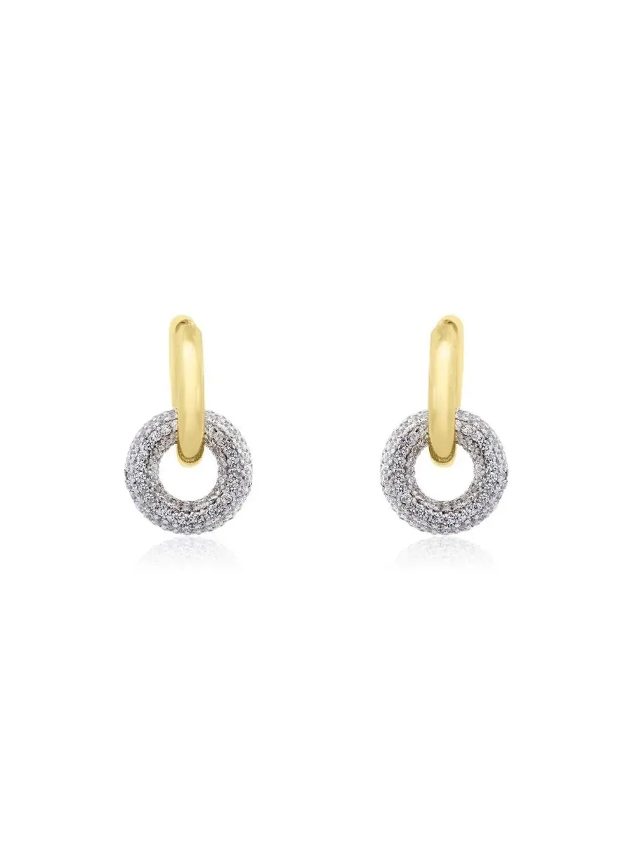 Серьги-гвоздики с двойными подвесками-кольцами CZ Double Drop Hoop — изображение 3 из 3, оттенок золото