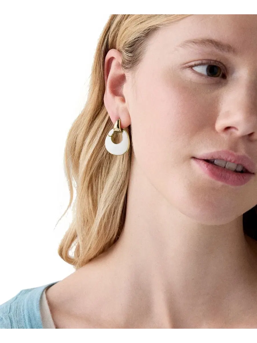 Серьги-кольца с белой эмалью и кристаллами, модель KS Duo Hoop kate spade new york — изображение 3 из 3, оттенок белый