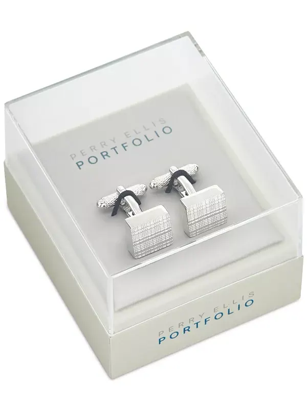 Мужские клетчатые запонки Perry Ellis Portfolio — изображение 2 из 2, оттенок серебряный