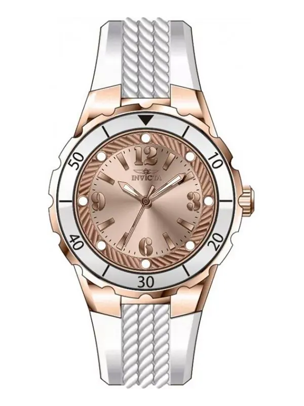 Женские кварцевые часы Angel 48853 PC21 с циферблатом из розового золота Invicta — изображение 2 из 3, оттенок белый