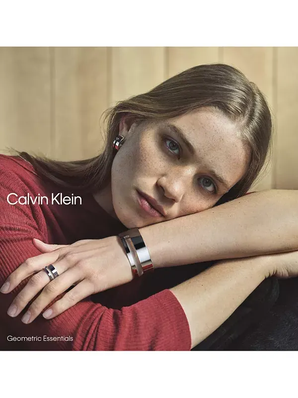 Двухцветный браслет из нержавеющей стали с геометрическим узором Calvin Klein — изображение 4 из 4, оттенок серебряный
